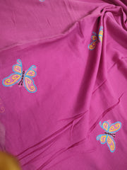 Magenta mul saree with butterfly embroidery
