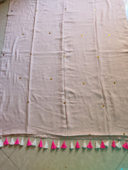 Soft warm pink " Circle Stars " collection of sequinned mul cotton saree