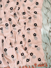 Black bold flower printed mul cotton saree