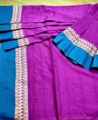 Blue bordered Magenta body mercerised cotton saree