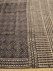 Grey natural dyed block printed  Jaipur mulmul saree