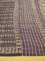 Violet natural  dyed block printed  Jaipur mulmul saree