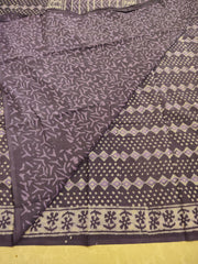 Violet natural  dyed block printed  Jaipur mulmul saree