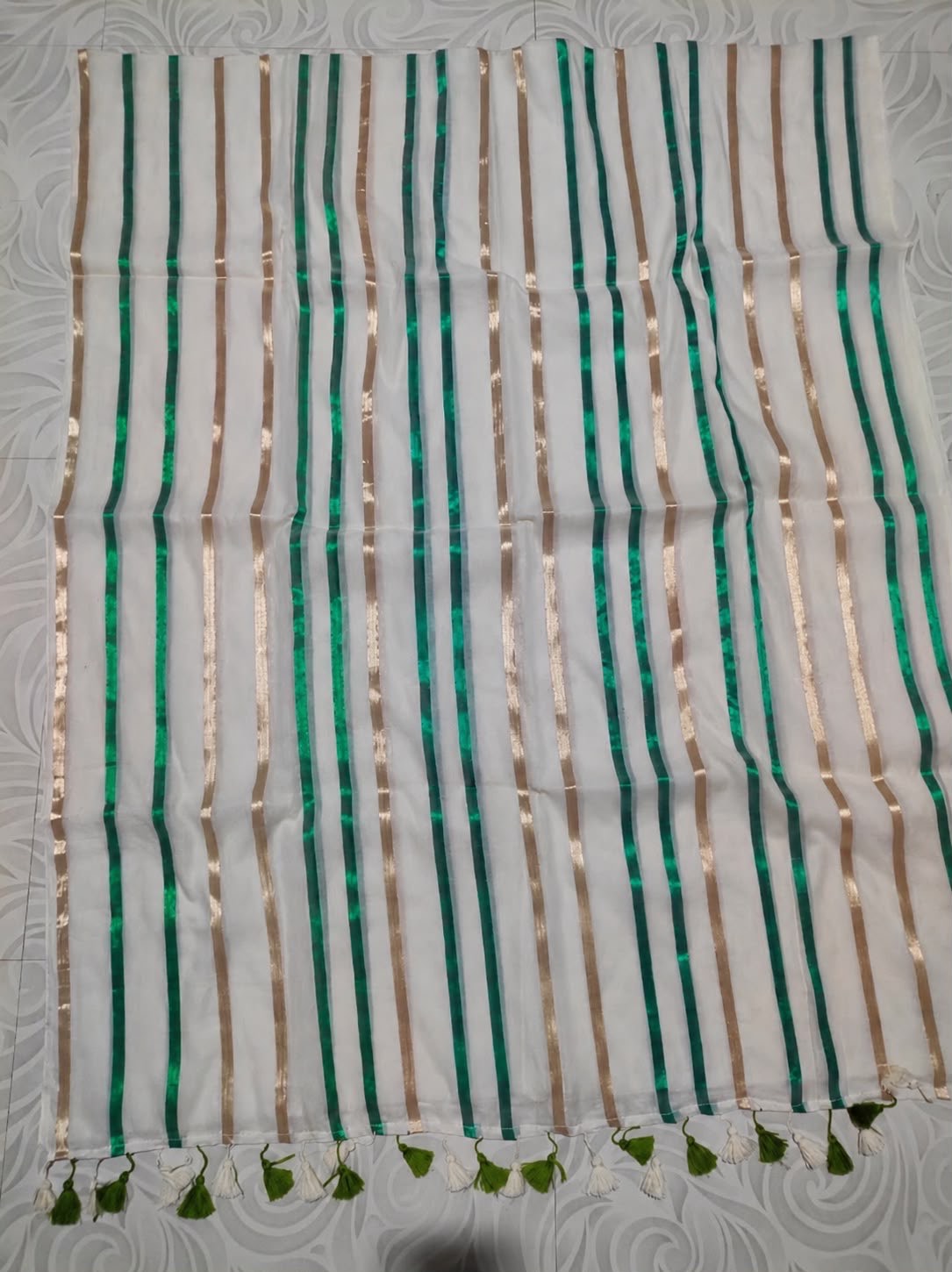 Emerald-Gold stripes "Festive Edit" mul cotton saree