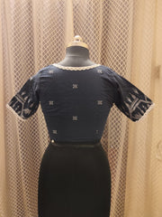 Navy blue cotton laced padded Jamdani blouse