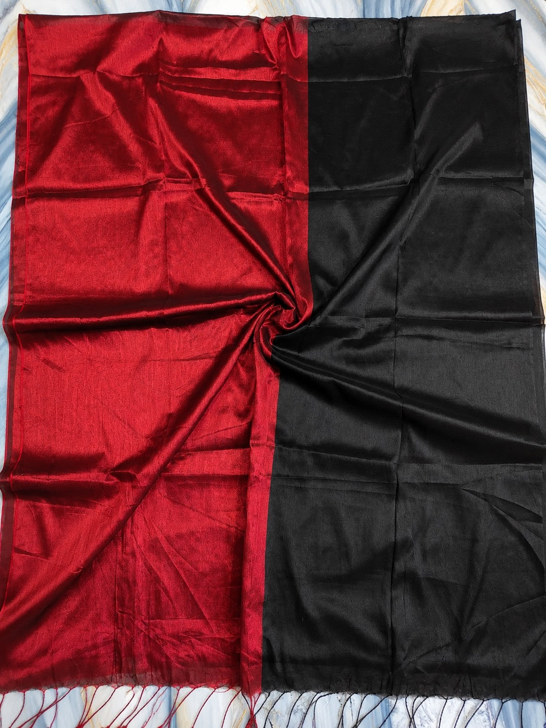 Horizontally half half " Designer Molten Metals " collection of zari- mul saree