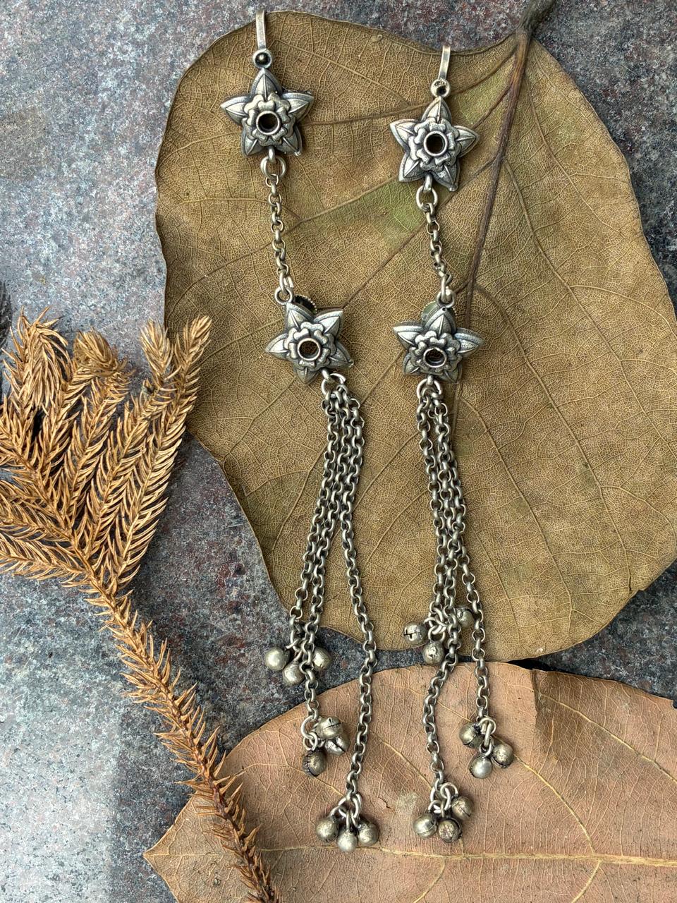 Silver replica long earring with cuff 1