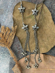 Silver replica long earring with cuff 1