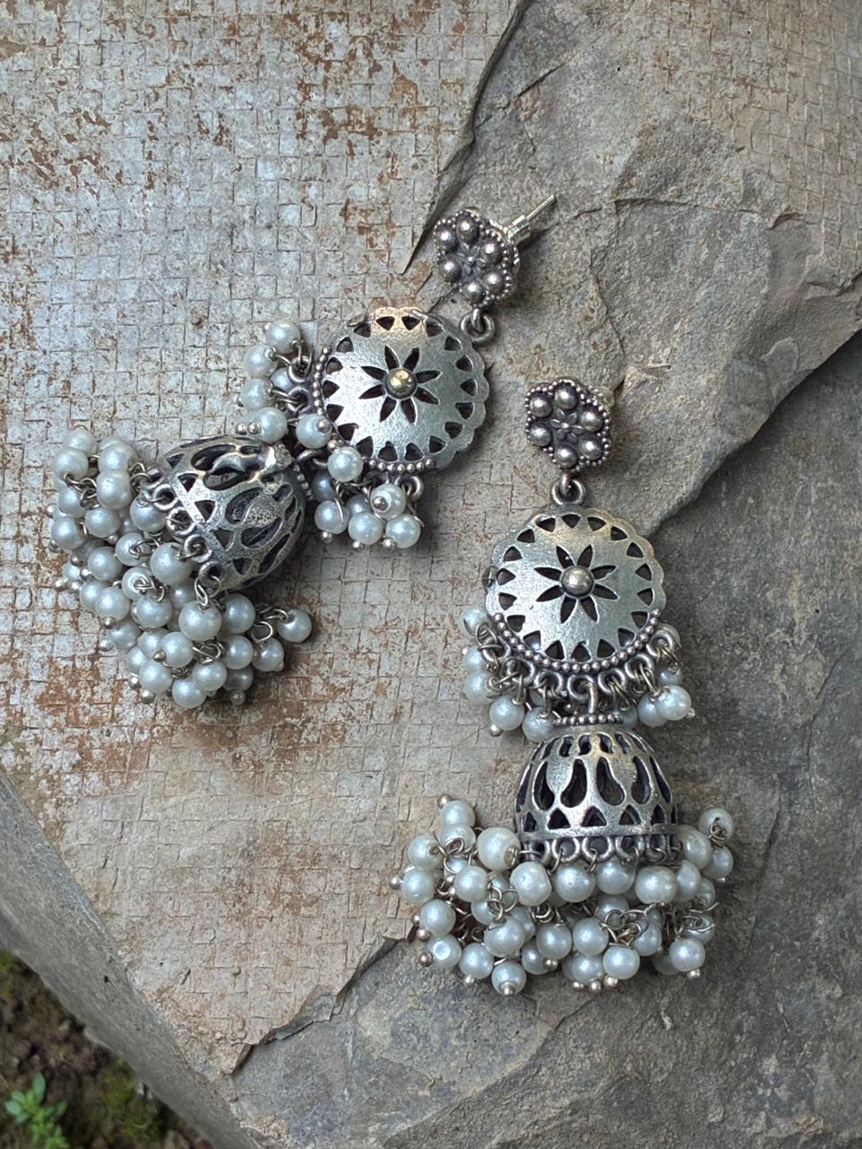 Silver replica ear jhumka 1