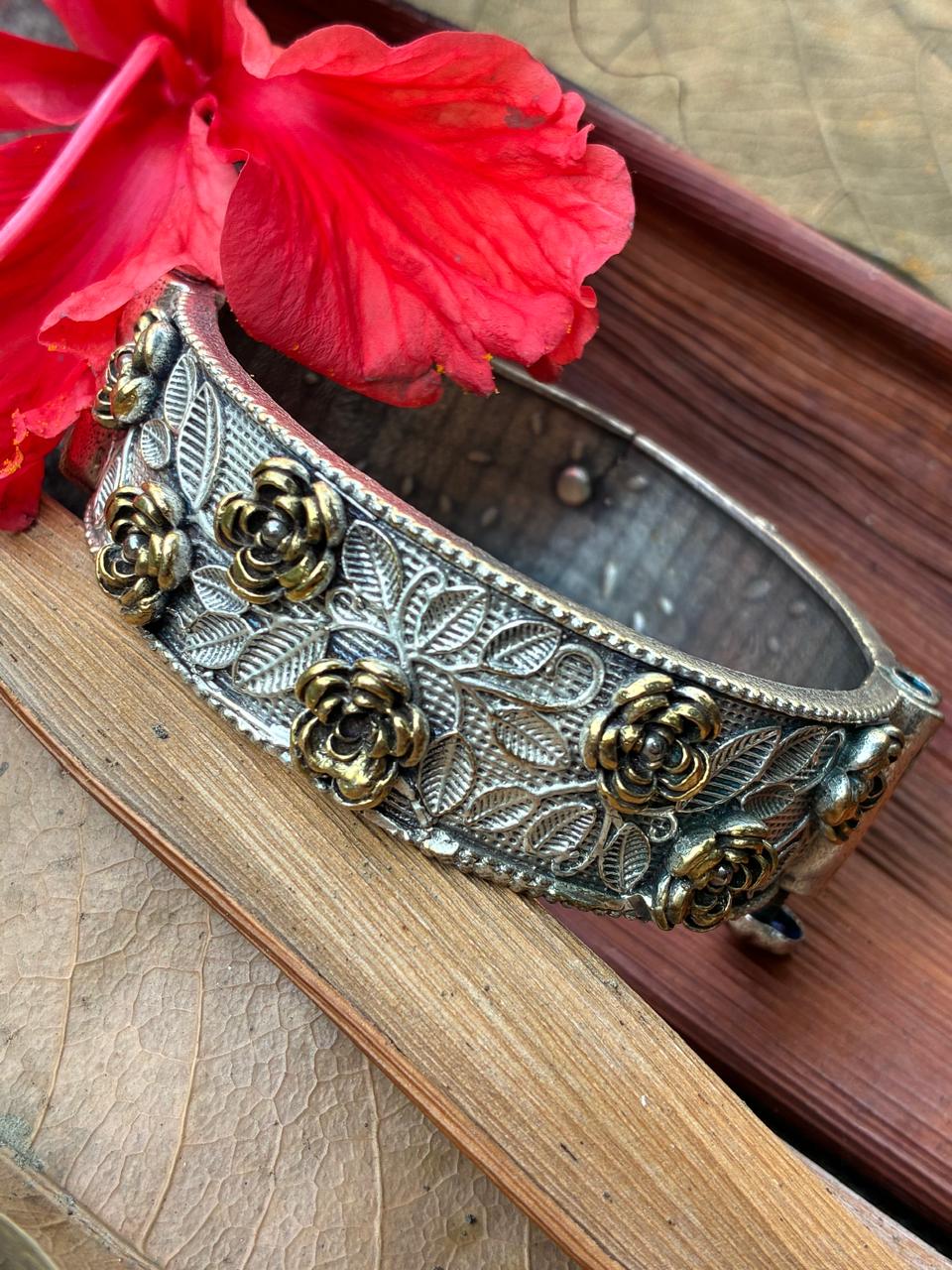Dual tone Silver replica rose bangle