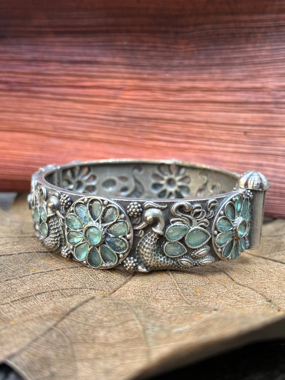 Silver replica mint stone bangle 1