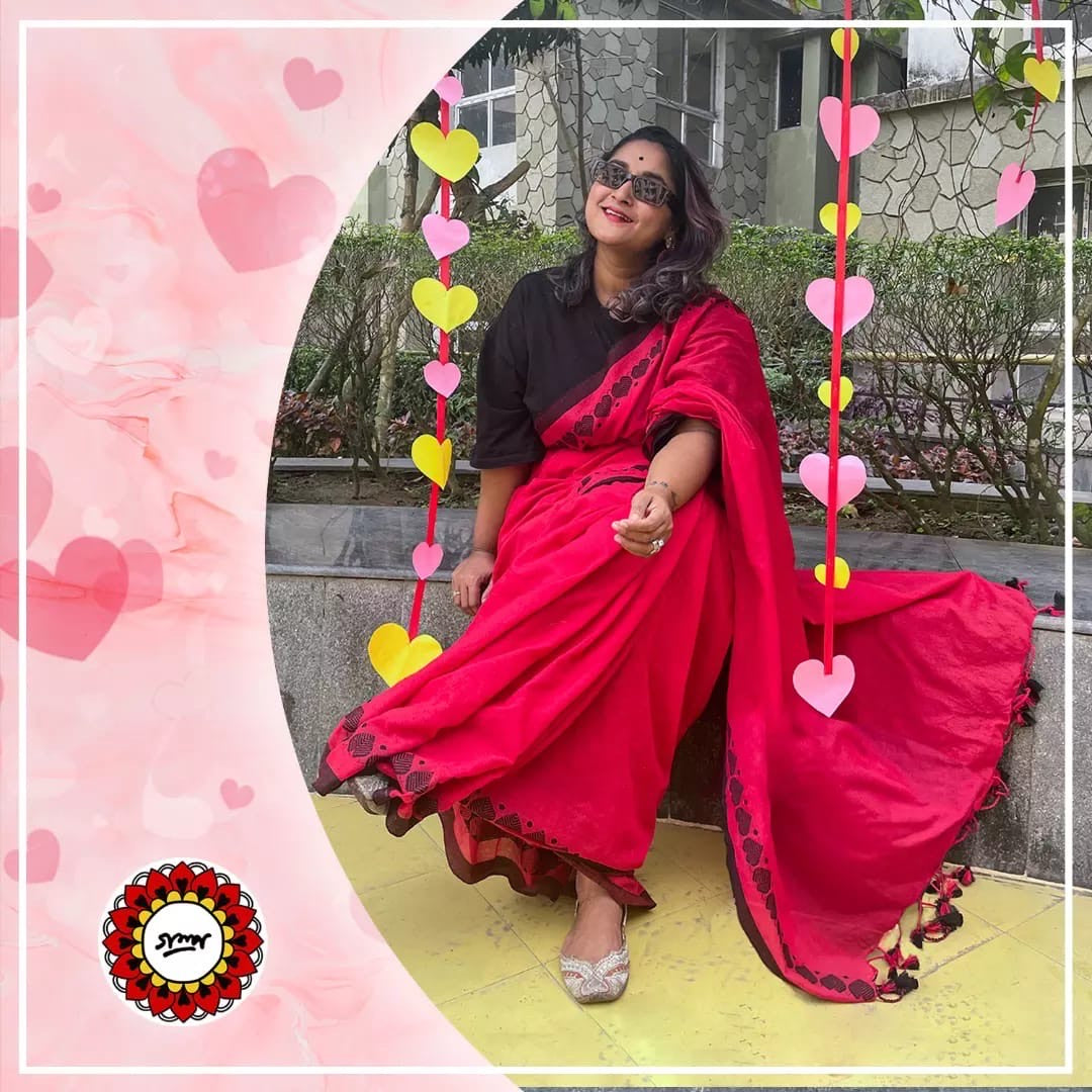 Heart bordered cotton saree