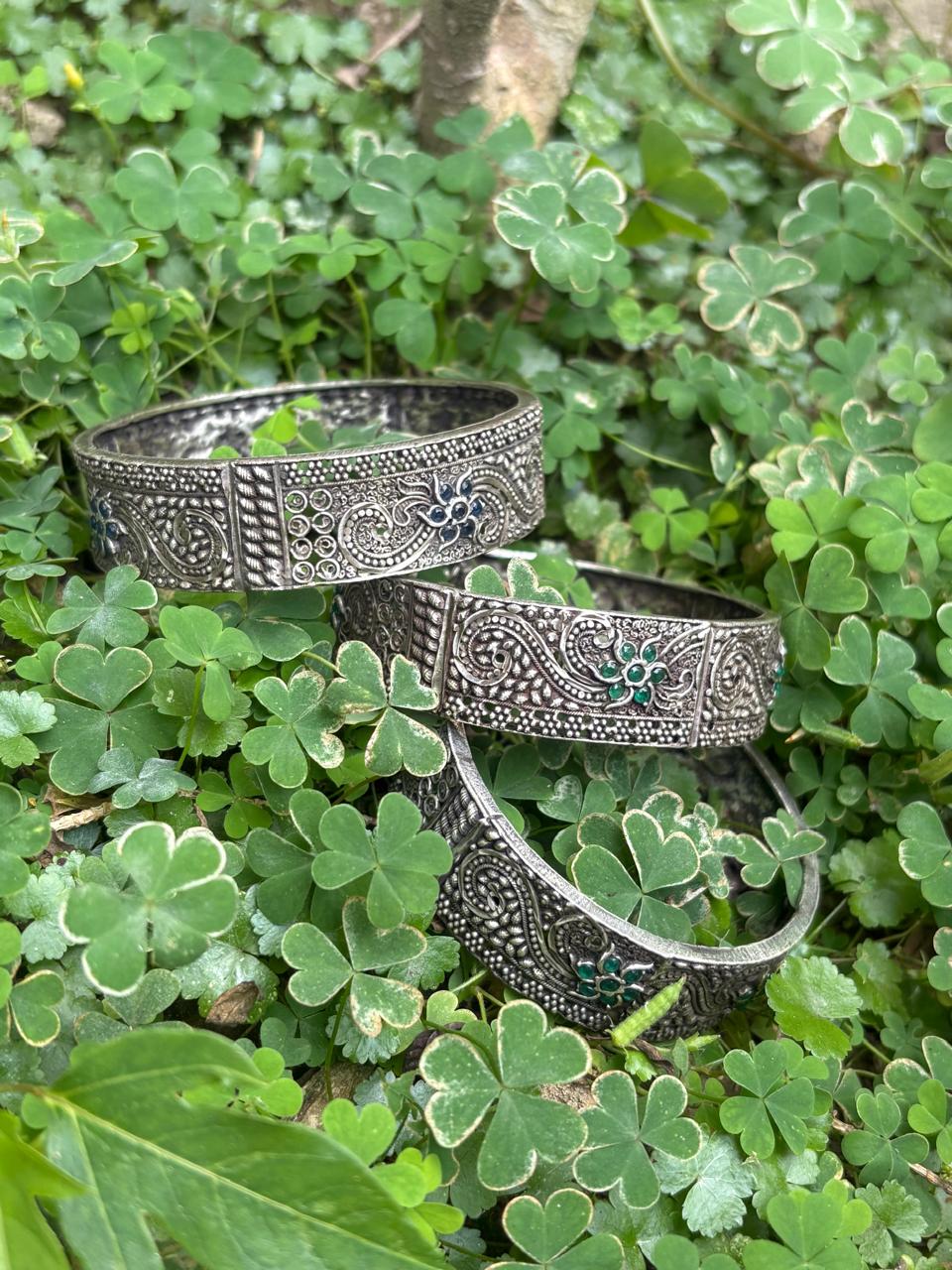 Silver Replica green/blue stone bangle