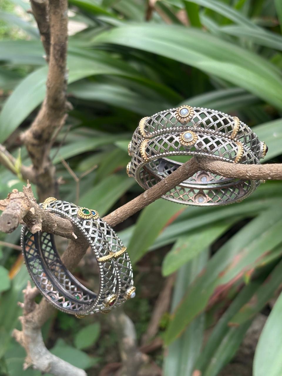 Silver Replica multi colour stone bangle set
