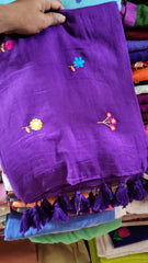 Madhuri multi colour flower embroidered mul cotton sarees