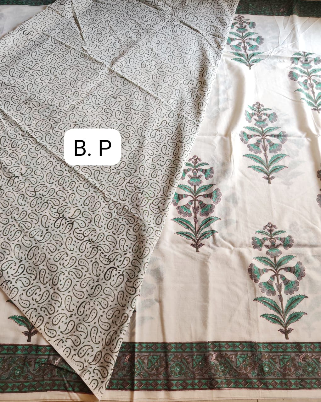 Floral screen print on Jaipur mul mul cotton saree