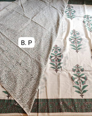 Floral screen print on Jaipur mul mul cotton saree