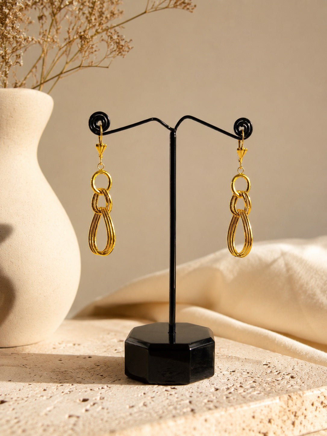 3 Layers dangler earrings 18k Gold polished anti-tarnish
