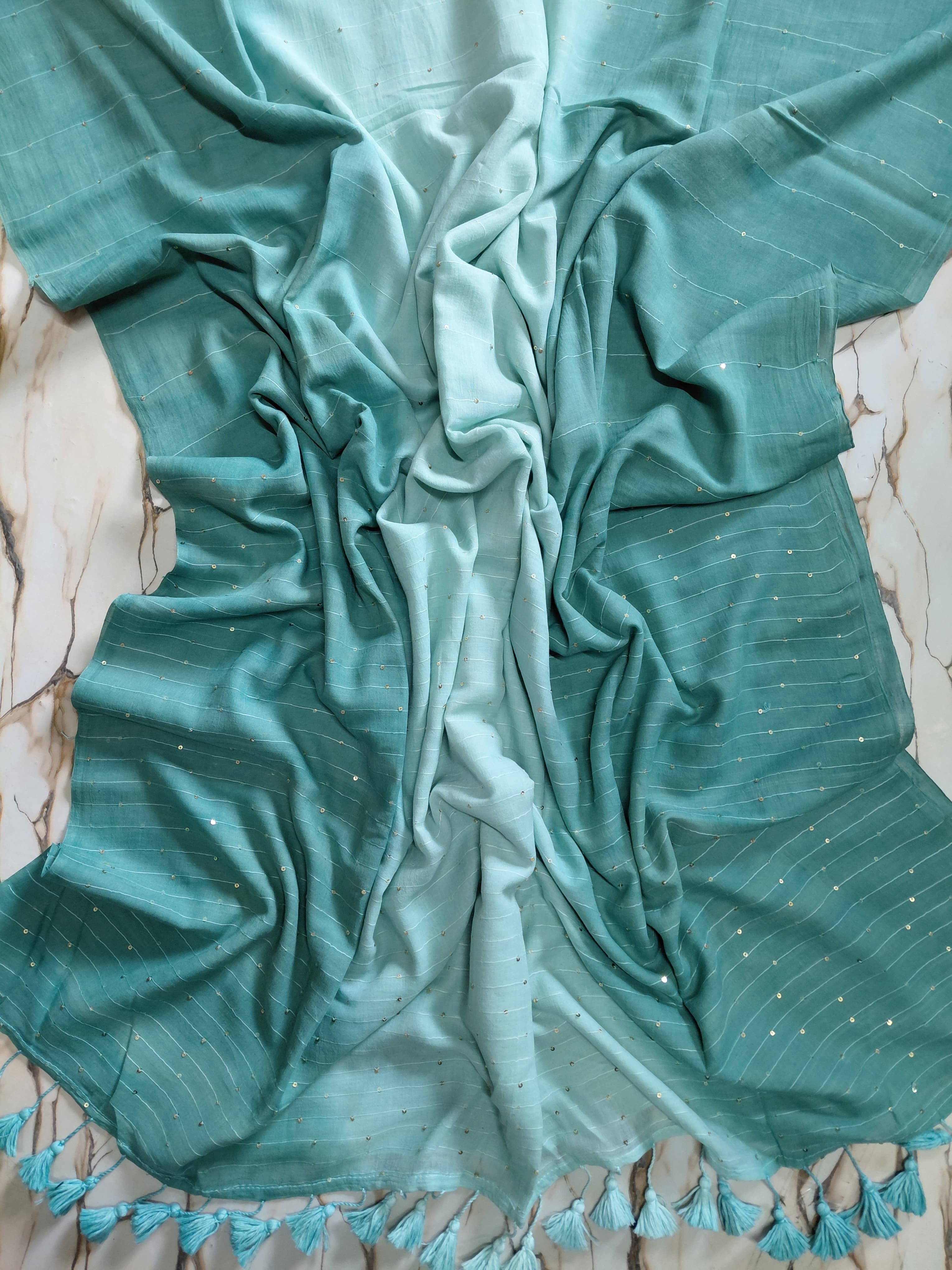 Sunehri - ombre sequinned mul cotton saree