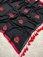 New Rose embroidered mul cotton saree