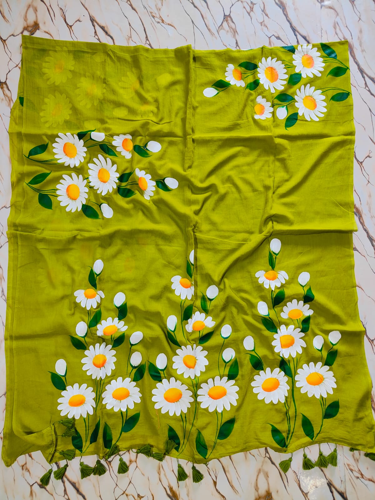 Hand painted " Daisy Nouveau " mul cotton saree