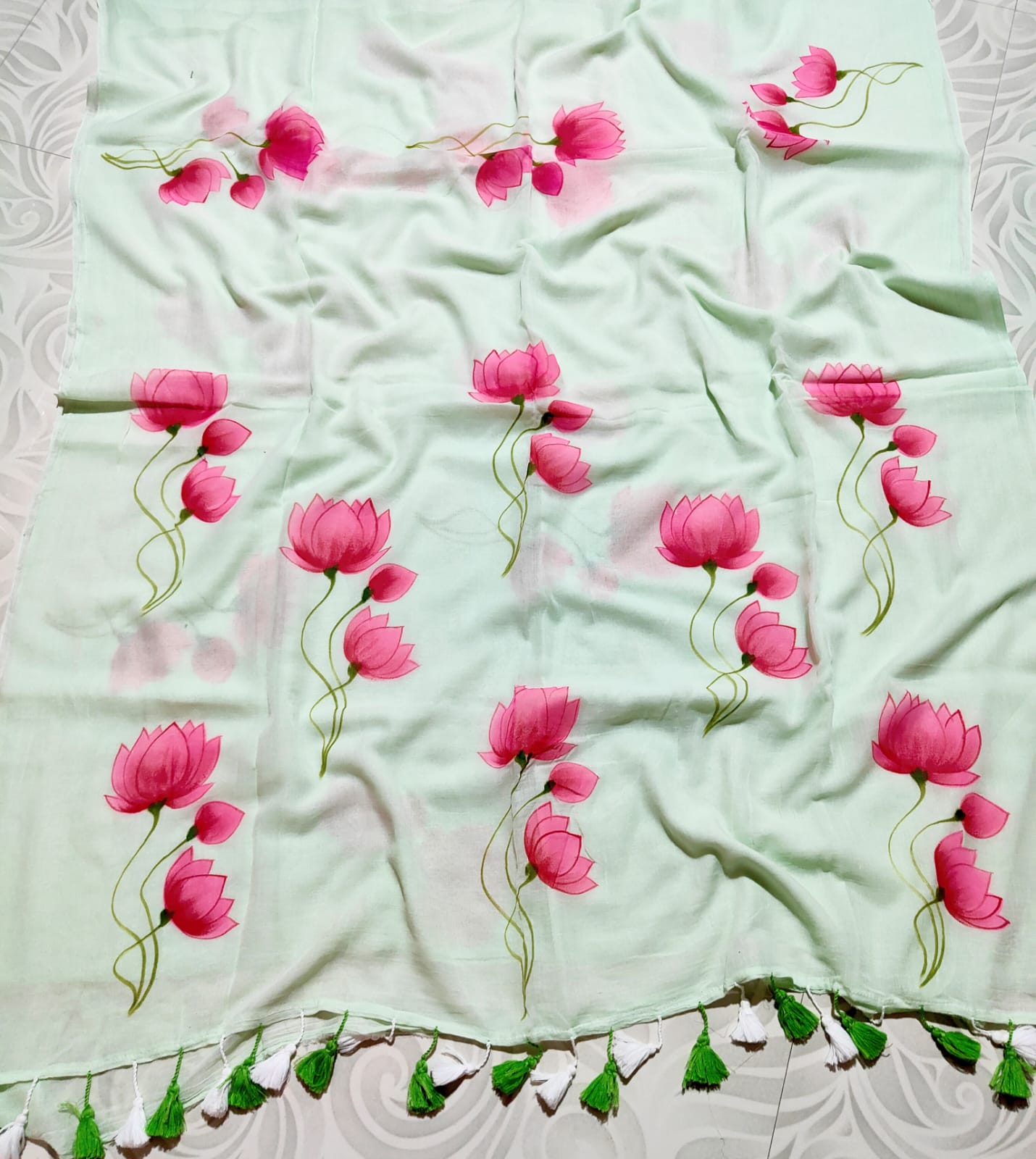 Hand-Painted "Niwi Lotus" Mul Cotton Saree