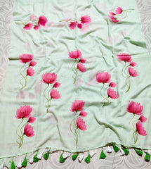 Hand-Painted "Niwi Lotus" Mul Cotton Saree