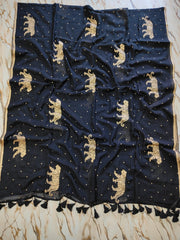 "Royal Bengal Tiger" Gold Print Mul Cotton Saree