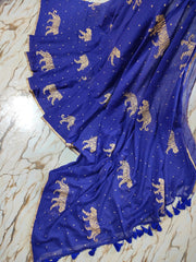 "Royal Bengal Tiger" Gold Print Mul Cotton Saree