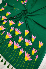 Hand-painted "Water lilies" mul cotton saree