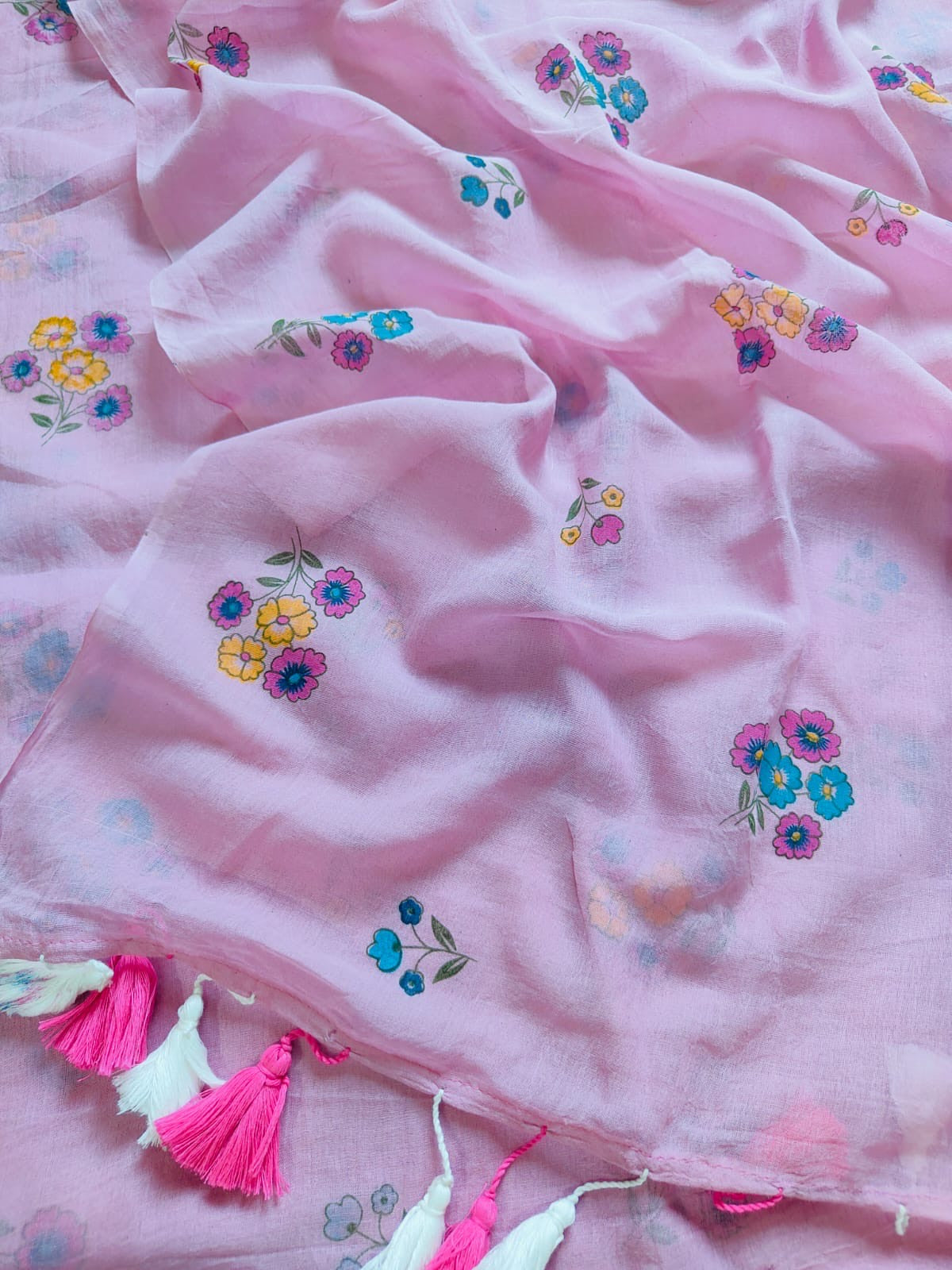 "Flora" collection of printed floral mul cotton saree