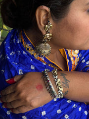 Gold polished silver replica elephant Jhumka with blue stones