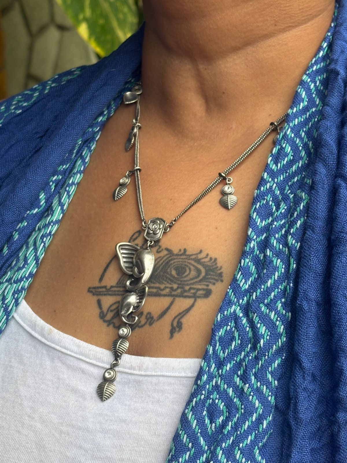 Silver replica elephant long chain