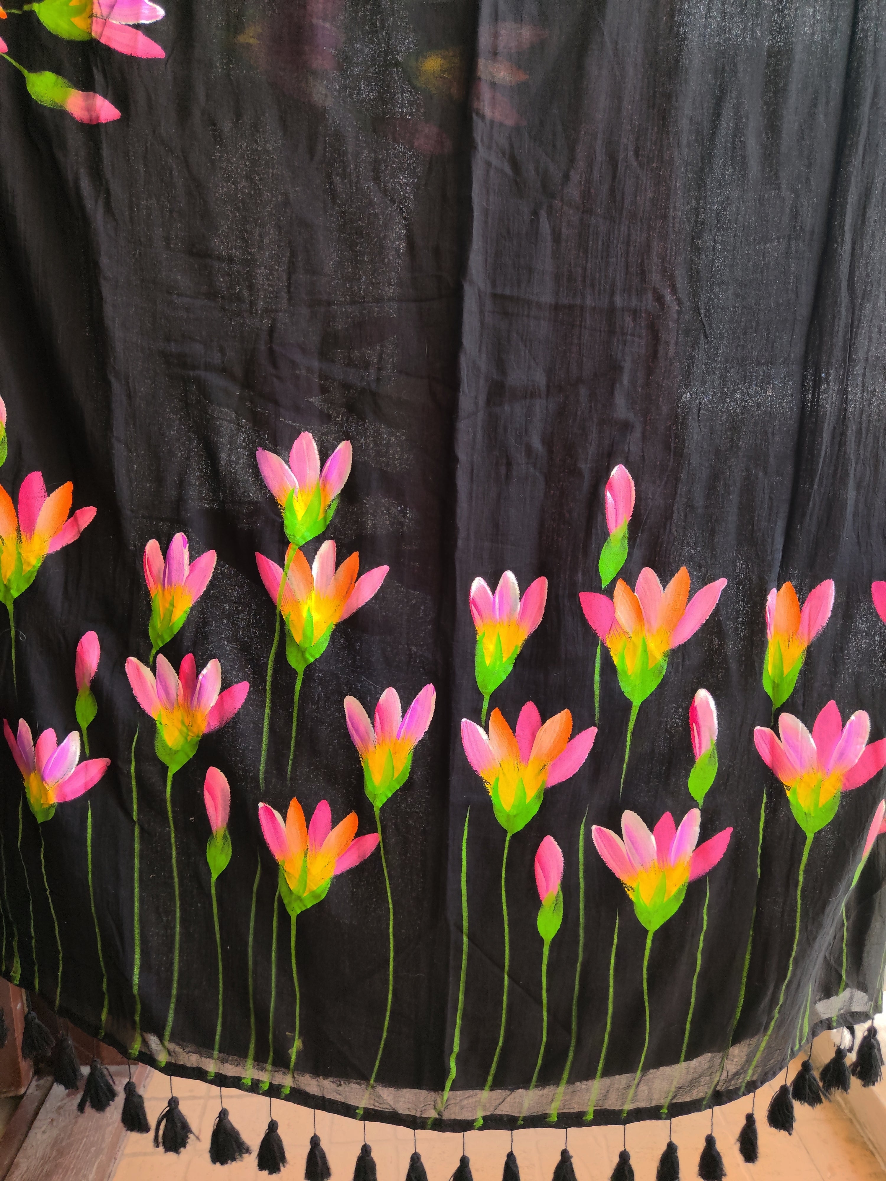Hand-painted "Water lilies" mul cotton saree