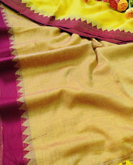 Maroon temple bordered mustard yellow body mul cotton saree