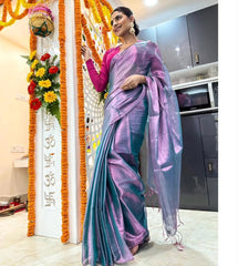 Dual tone " Molten Metals " collection of zari-mul saree