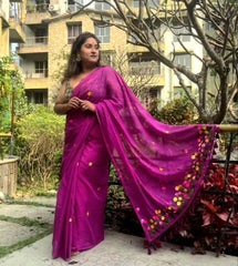 "Zinnia " floral work in mul cotton saree