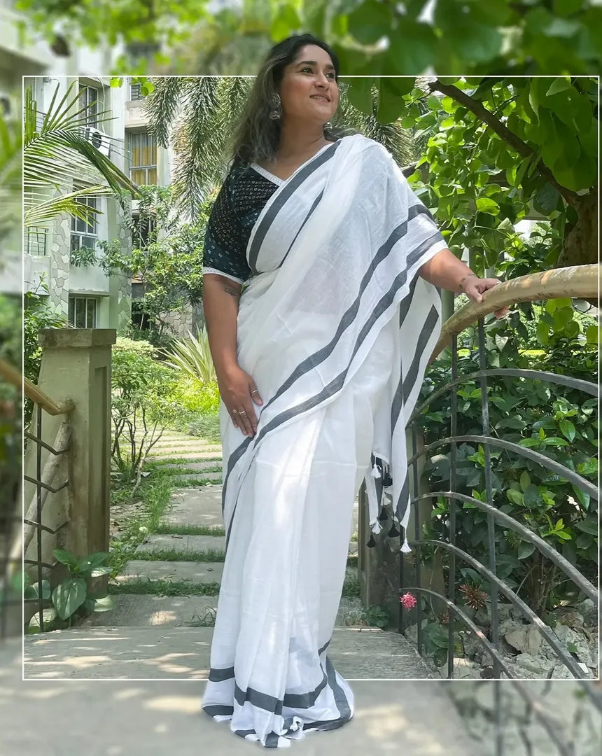 Black white Masaba inspired "Office office " collection of mul cotton sarere