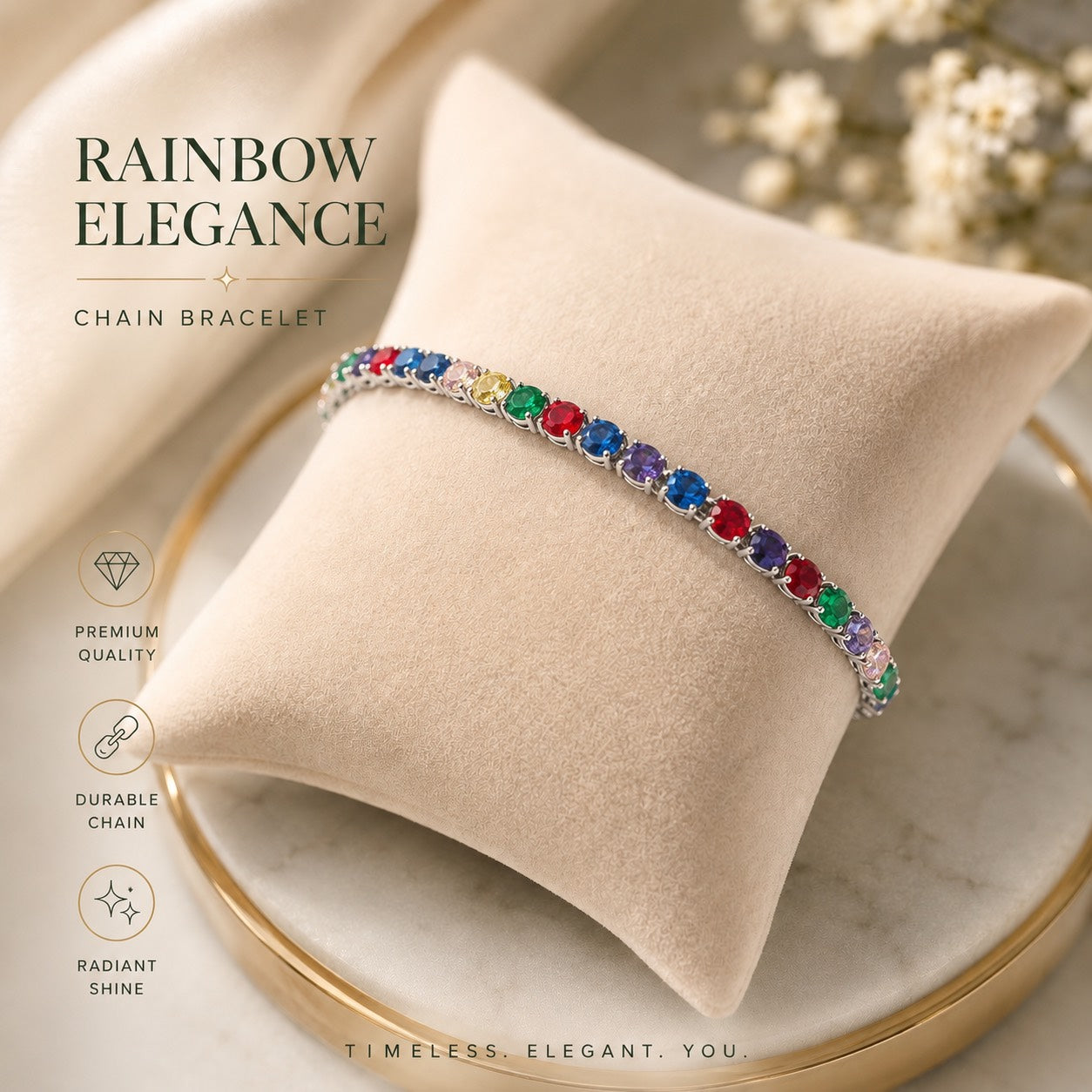 Elegant anti-tarnish stainless stone-studded chain bracelets