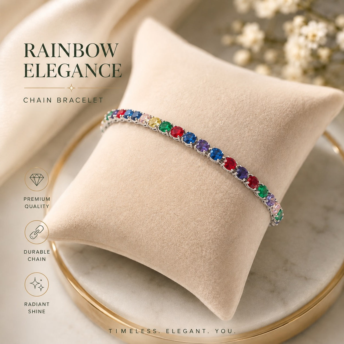 Elegant anti-tarnish stainless stone-studded chain bracelets