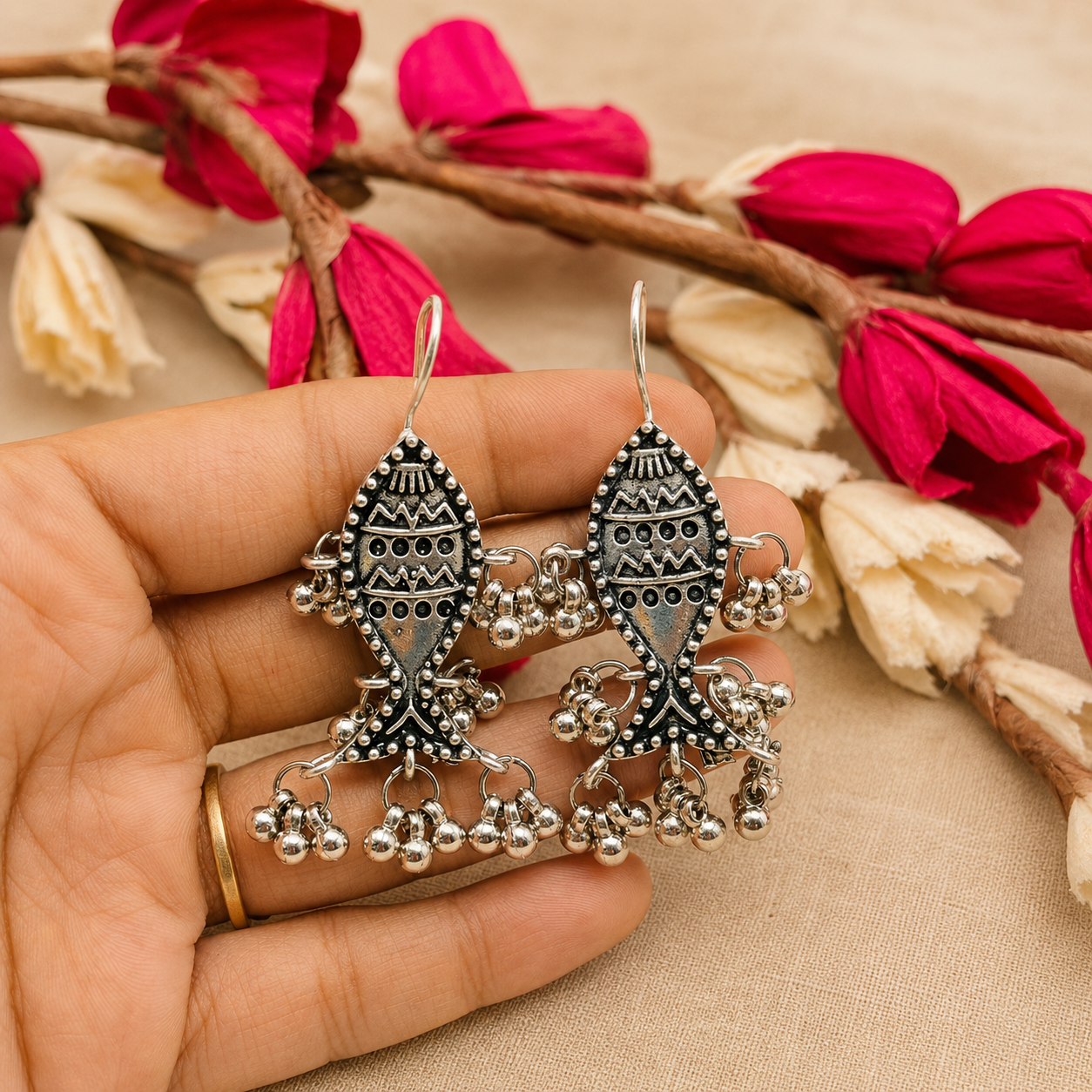 GS Fish dangler earrings.