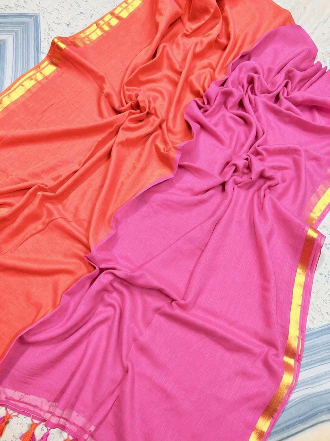 Golden bordered   " Festive edit " collection of mul saree