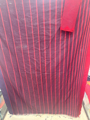 Black-red dual tone handloom cotton saree with red and grey borders + extra blouse piece