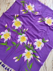 Violet "Hibisus" handpainted mul cotton saree