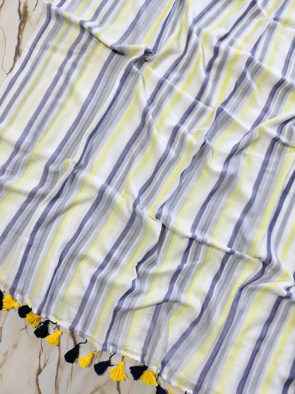Great yellow Multi stripos " Office office " collection of mul cotton saree