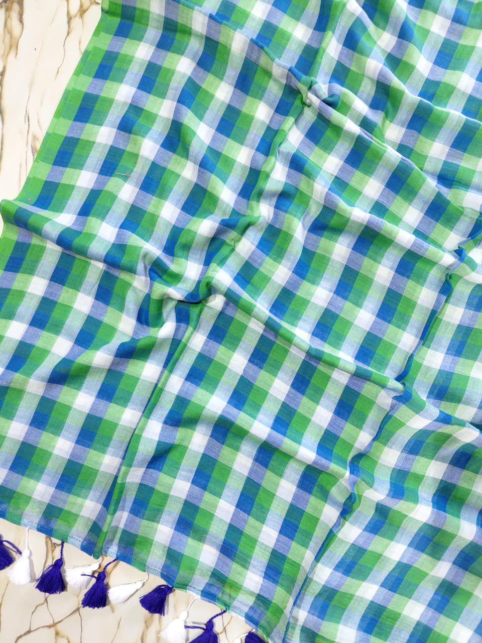 Big chequered multi " Office office " collection of mul cotton saree