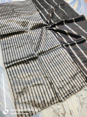 Silver striped black  " Designer Molten Metals " collection of zari-mul saree