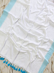 Sky blue bordeded white "Office office " collection of mul cotton saree