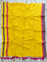 Violet pink bordered yellow "Office office " collection of mul cotton saree