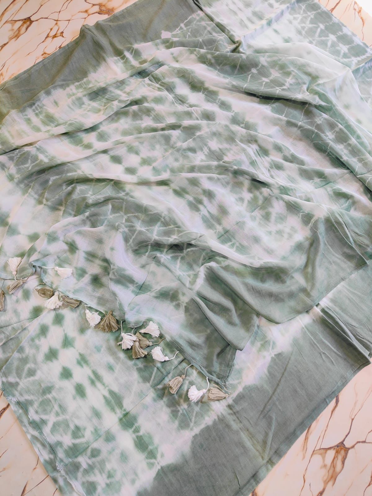 Grey white hand Shibori " Rangoli" collection of tie dye mul cotton saree